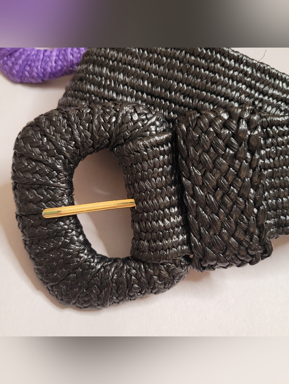 Vintage 80s Belts Purple Black Woven Stretch Size Small - Picture 4 of 8